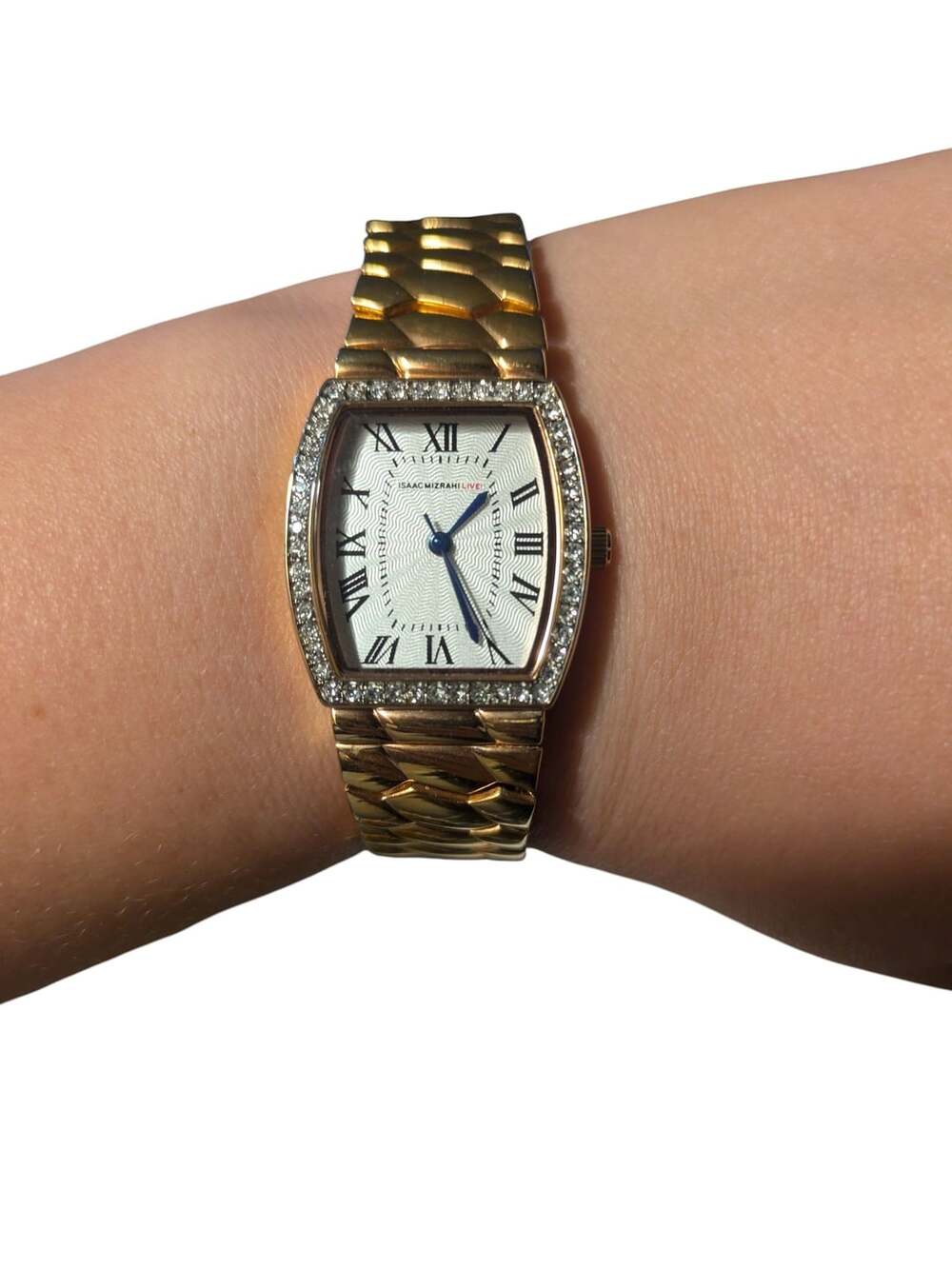 Isaac Mizrahi Live! Gold-Tone Tonneau Watch and Textured Metal band